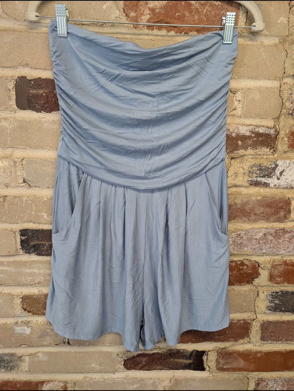 Heart Hips Light Blue Strapless Romper with Pockets
